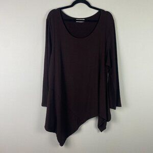 Bryn Walker Nada Asymmetrical Hem Tunic Shirt Womens Large Black Scoop Neck